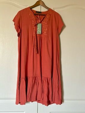 Zen Garden australian terracota Midi Dress Boho Style Size XL